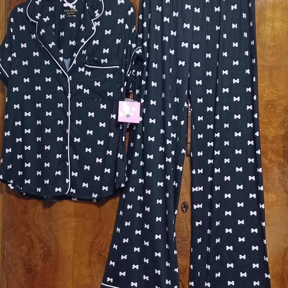 Kate Spade black pajamas with pink bows medium